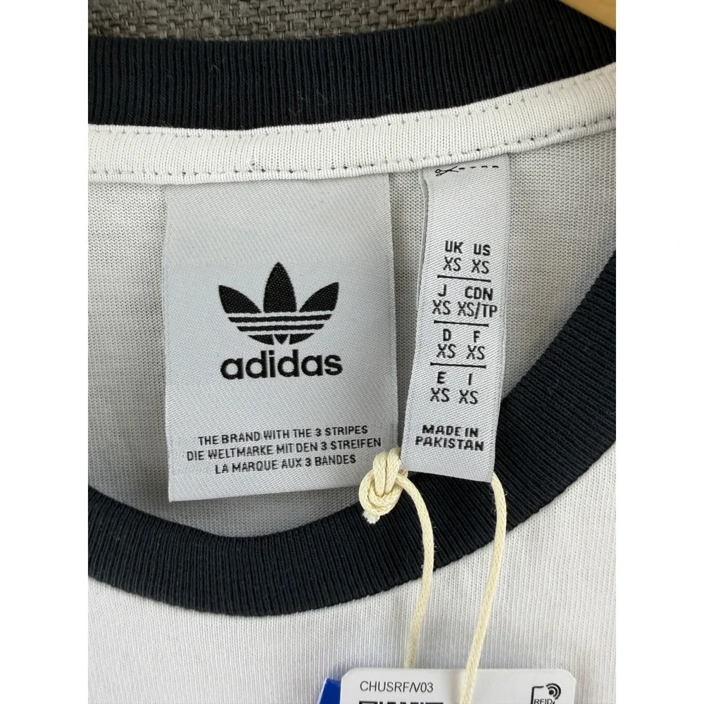 NWT Adidas Originals Men 3-Stripes Tee White Black Trefoil Ringer T-Shirt XS